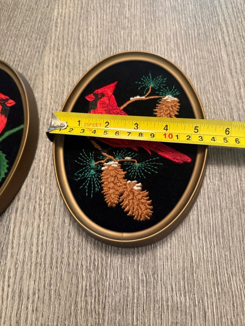 Enesco Red Cardinal Embroidered Oval Wall Art Pair
